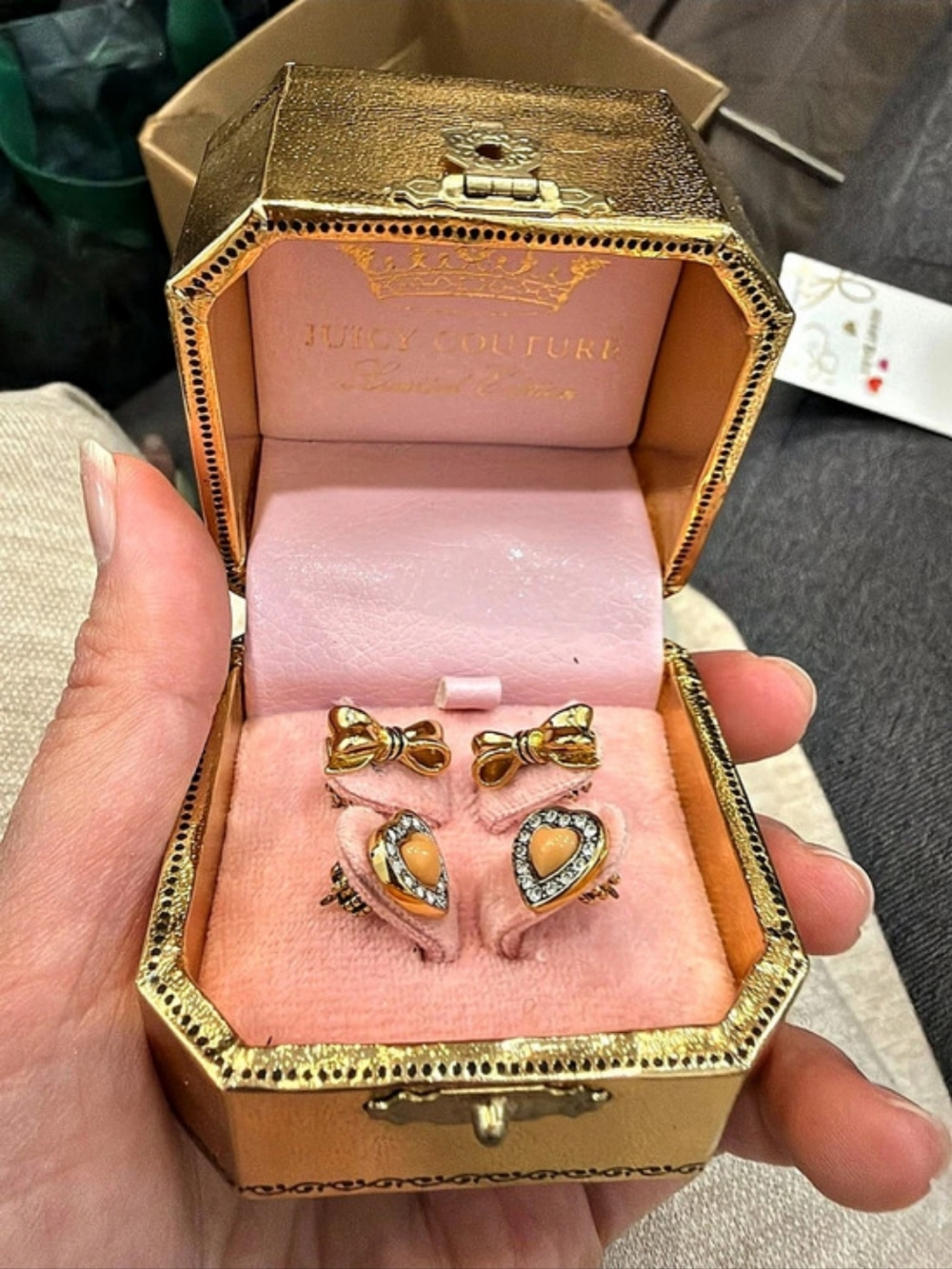 Juicy Couture Limited Edition Bow and Crystal Heart Earring Set Bow and Crystal